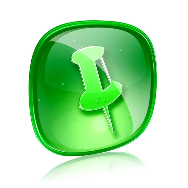 Πινέζα εικονίδιο πράσινο γυαλί, που απομονώνονται σε λευκό φόντο. — Φωτογραφία Αρχείου