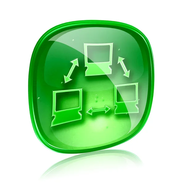Network icon green glass, isolated on white background. — Stock Photo, Image
