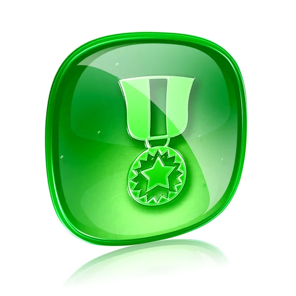 アイコン緑色のガラス、白い背景で隔離のメダルします。. — ストック写真