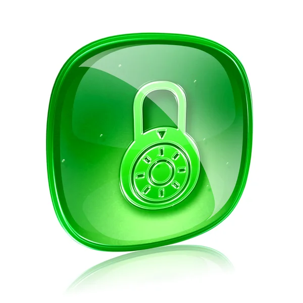 Lock is uitgeschakeld, pictogram groen glas, geïsoleerd op witte achtergrond. — Stockfoto