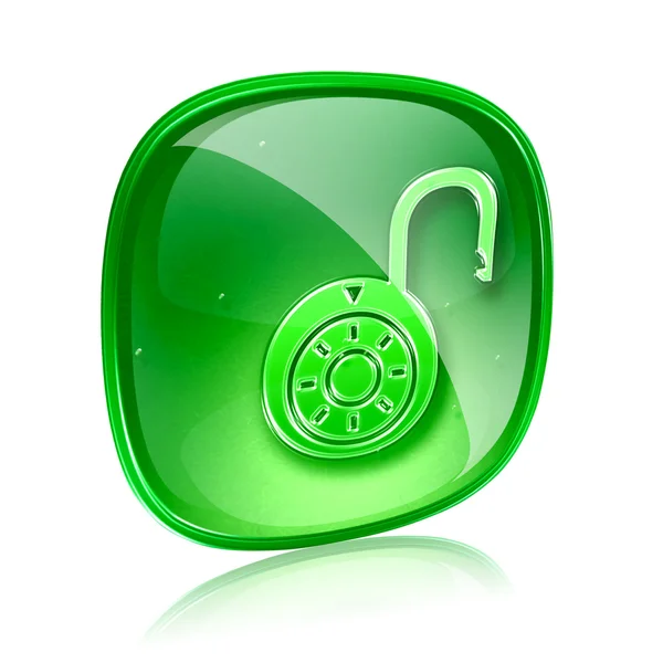 Blocco su, icona di vetro verde, isolato su sfondo bianco . — Foto Stock