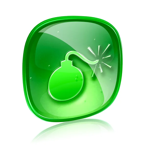 Bomb icon green glass, isolated on white background. — Stock Photo, Image