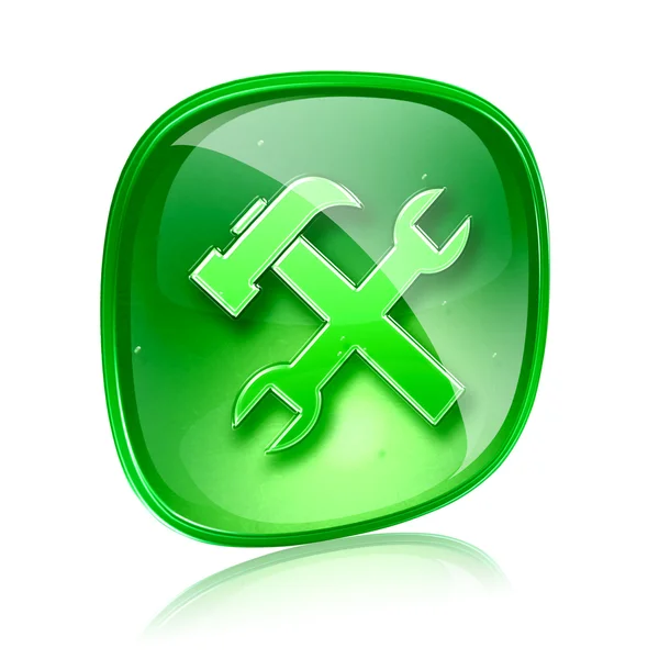 Ferramentas ícone de vidro verde, isolado no fundo branco . — Fotografia de Stock