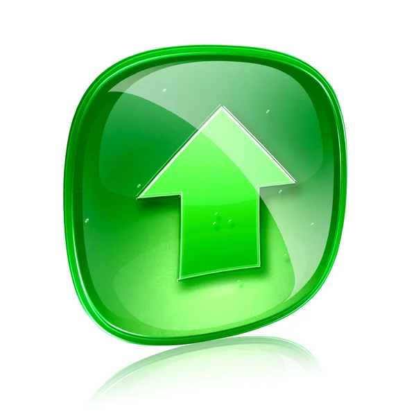 Uploaden pictogram groen glas, geïsoleerd op witte achtergrond. — Stockfoto