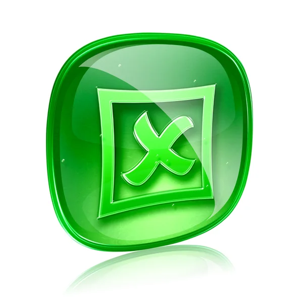 Fechar ícone de vidro verde, isolado no fundo branco . — Fotografia de Stock
