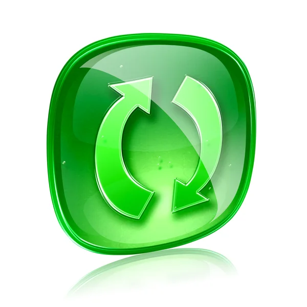 Vernieuwen pictogram groen glas, geïsoleerd op witte achtergrond. — Stockfoto