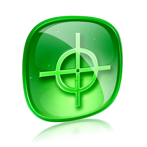 Doel pictogram groen glas, geïsoleerd op witte achtergrond. — Stockfoto