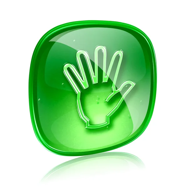 Mão ícone de vidro verde, isolado no fundo branco . — Fotografia de Stock