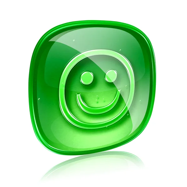 Smiley grönt glas, isolerad på vit bakgrund. — Stockfoto