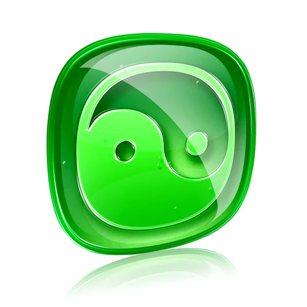 Yin yang σύμβολο εικονίδιο πράσινο γυαλί, που απομονώνονται σε λευκό φόντο. — Φωτογραφία Αρχείου
