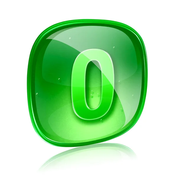 Número zero ícone de vidro verde, isolado no fundo branco . — Fotografia de Stock