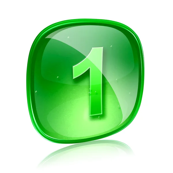 Číslo jedna ikona zelené sklo, izolovaných na bílém pozadí — Stock fotografie
