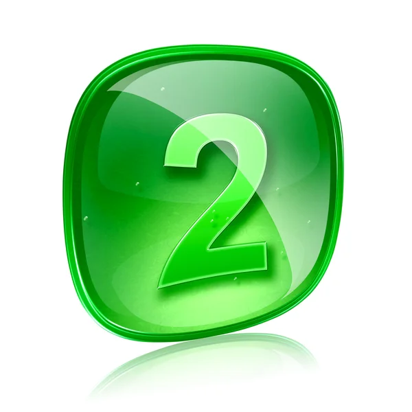 Número dois ícone de vidro verde, isolado no fundo branco — Fotografia de Stock