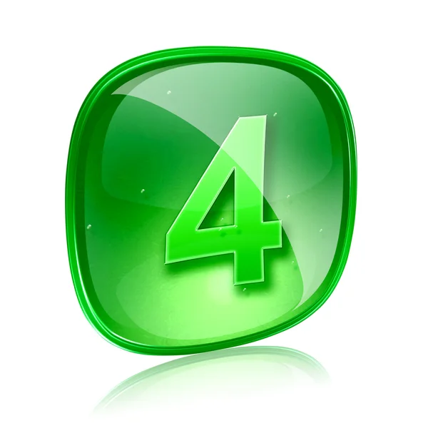 Nummer fyra ikonen grönt glas, isolerad på vit bakgrund4 番アイコン緑ガラス、白い背景で隔離 — ストック写真