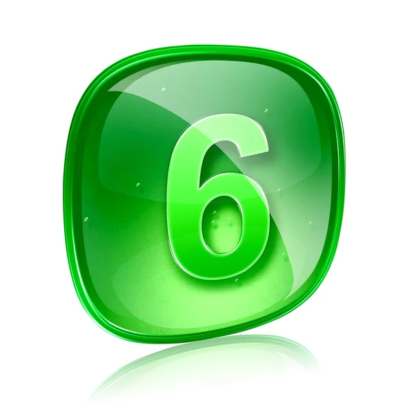 Numer sześć szkło zielona ikona na białym tle — Zdjęcie stockowe