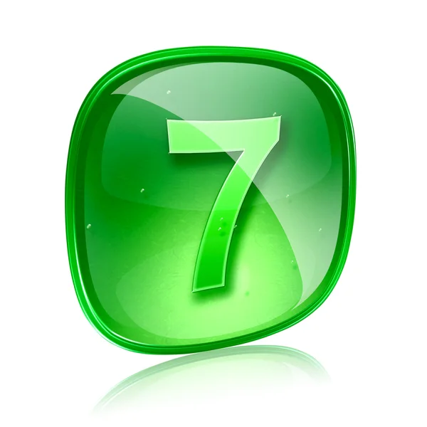 Numero sette icona di vetro verde, isolato su sfondo bianco — Foto Stock