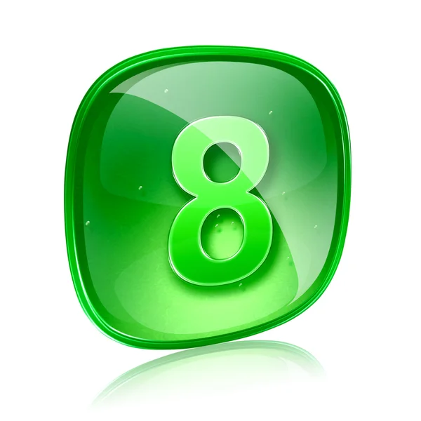Numero otto icona di vetro verde, isolato su sfondo bianco — Foto Stock