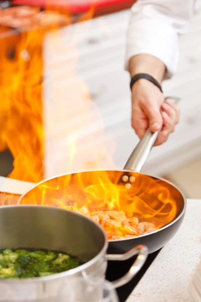 Pot with fire — Stock Photo, Image