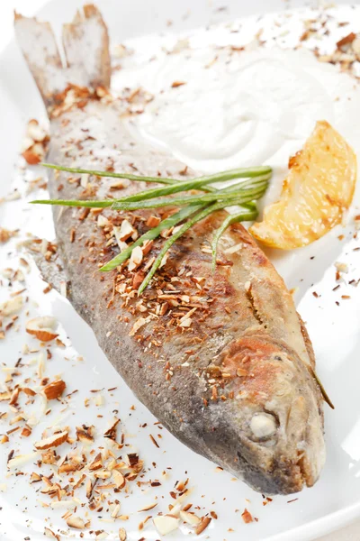 Trout fish baked with nuts — Stock Photo, Image