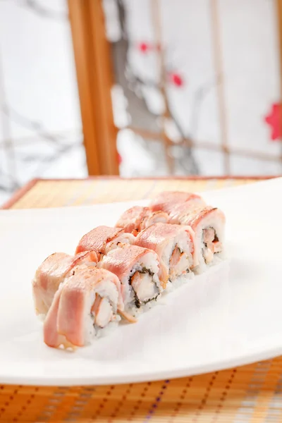 Sushi with shrimp and bacon — Stock Photo, Image