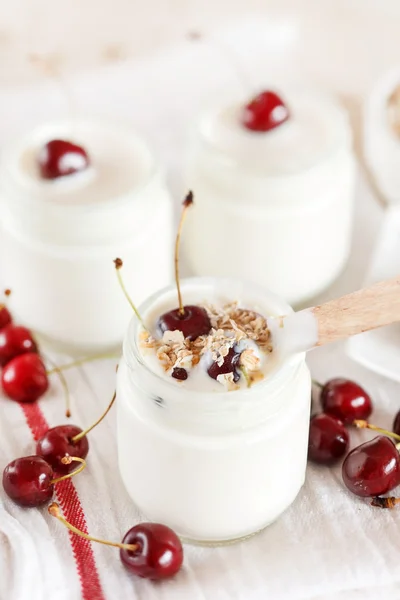 stock image Yoghurt with cherry