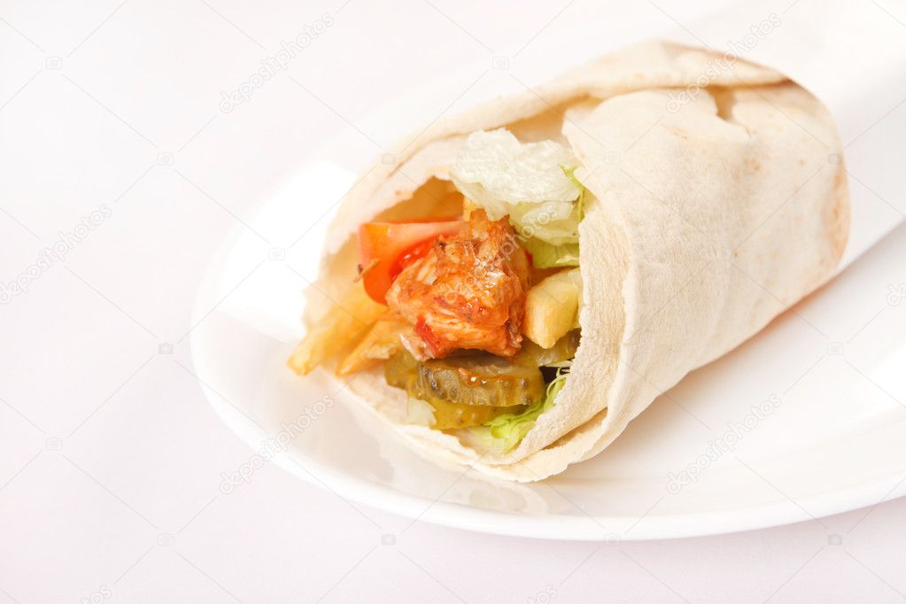 Tortilla with meat and vegetables