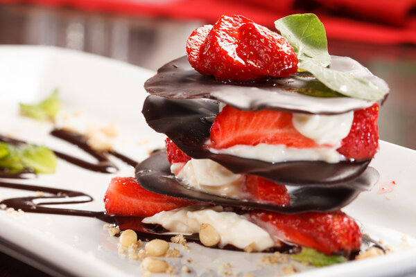 Chocolate dessert with strawberry