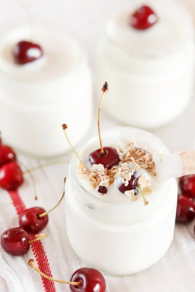 stock image Yoghurt with cherry