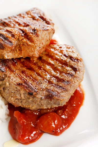 Grilovaný Vepřový steak s hruškou — Stock fotografie