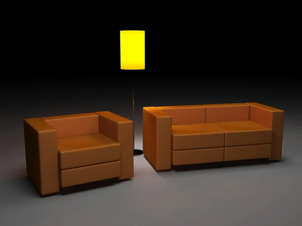 Помаранчевий диван і стілець — стокове фото