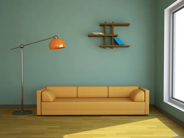 Interior com um sofá amarelo — Fotografia de Stock