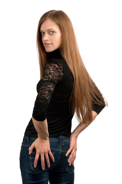 Beautiful woman with long straight hair — Stock Photo, Image