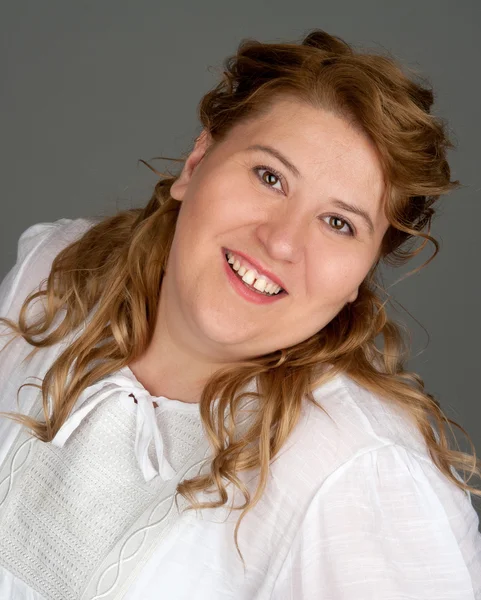 Smiling fat woman portrait — Stock Photo, Image