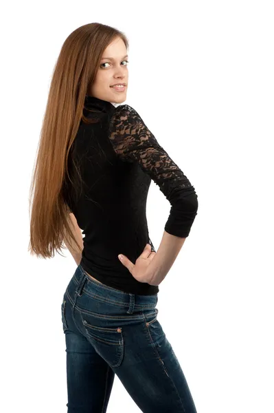 Vacker ung kvinna med långt hår — Stockfoto