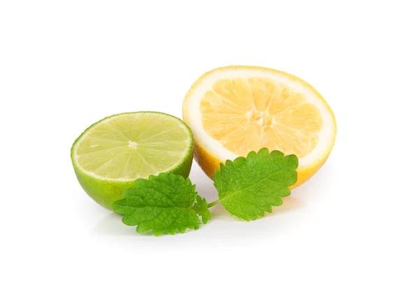 Limão, limão e folha de hortelã — Fotografia de Stock