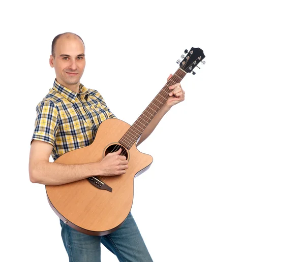 Young happy man with guitar — Stock Photo, Image