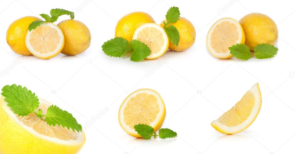 Fresh lemon isolated on white background set