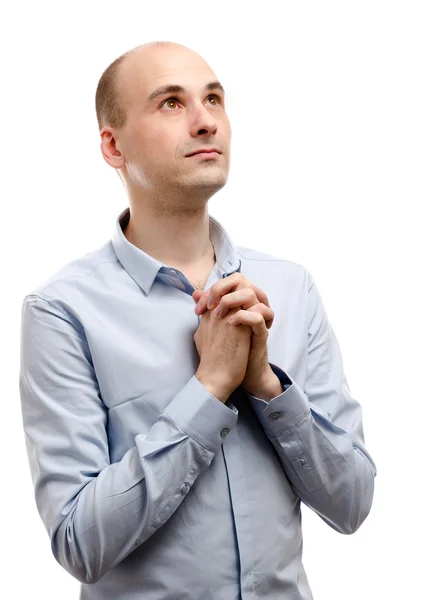 Jovem rezando isolado no branco — Fotografia de Stock
