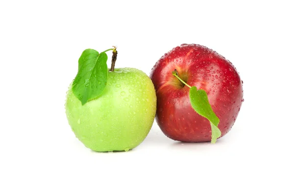 Beyaz zemin üzerine taze kırmızı ve yeşil elma — Stok fotoğraf