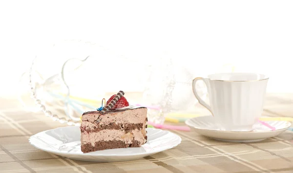 Čokoládový dort s jahodou — Stock fotografie