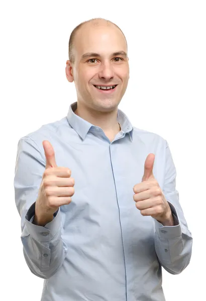 Homem feliz gesticulando polegares para cima — Fotografia de Stock