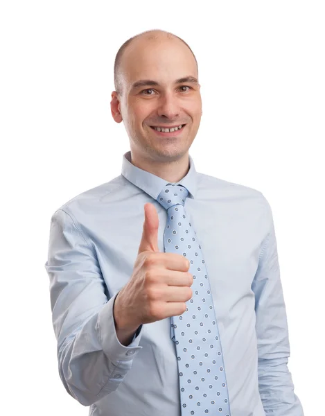 Молодой счастливый бизнесмен собирается большие пальцы вверх — стоковое фото