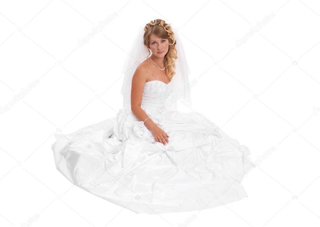 Beautiful woman wearing luxurious wedding dress. Bride