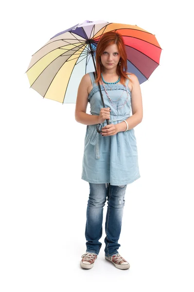 用一把雨伞的小女孩 — 图库照片