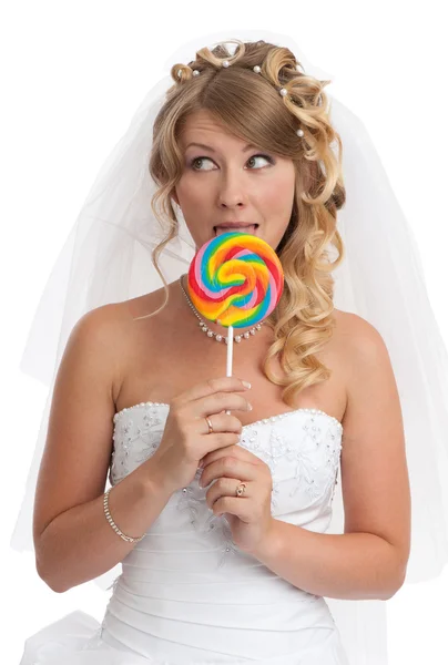 Sorriu noiva beleza com doces — Fotografia de Stock