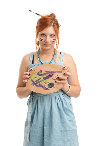Umělec dívka s kartáč ve vlasech — Stock fotografie