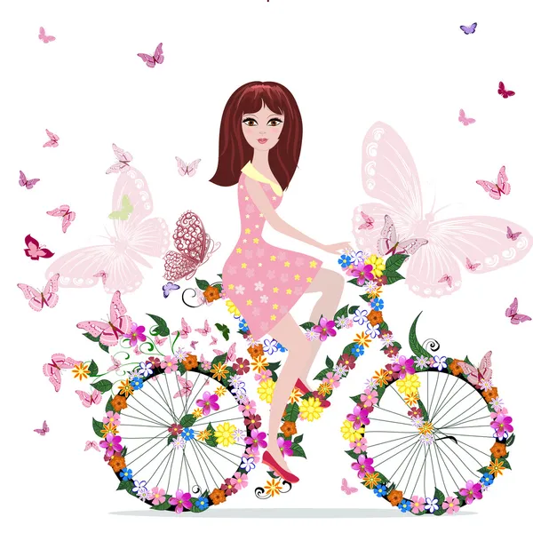 Flower girl on bike — Stock Vector © Oksana #11935309