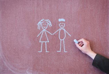 Man and woman drawn in chalk on blackboard clipart