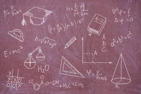 Formulas and equations written on blackboard. — Stock Photo, Image