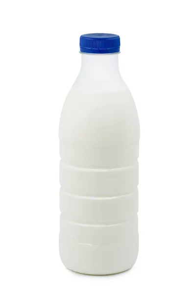Garrafa de leite sobre fundo branco. — Fotografia de Stock